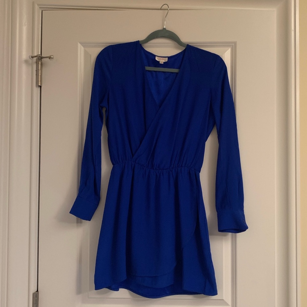 Parker faux wrap silk long sleeve dress